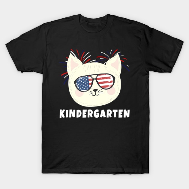 Kindergarten Cat USA Flag T Shirt Funny Back To School T-Shirt by martinyualiso